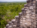 Stepped facade of an ancient Maya temple in Calakmul, Mexico