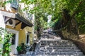 Stepped road in the historic old town of Herceg Novi, Bay of Kotor. tourist route to the Kanli Kula defense fortress. Travel in