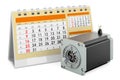 Stepper motor with desk calendar, 3D rendering