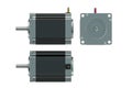 Stepper motor top side and front views