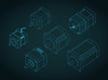 Stepper Motors Isometric Drawing Set Royalty Free Stock Photo