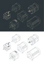 Stepper Motors Isometric Drawing Set Royalty Free Stock Photo