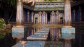 Stepping stones across a lake to an ancient Egyptian temple or tomb. 3D illustration