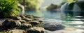 Stepping stones across a peaceful water garden. Wellness and zen concept. Design for spa, landscape poster, wallpaper Royalty Free Stock Photo