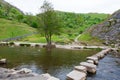 Stepping stones across shallow river, Peak District, England Royalty Free Stock Photo