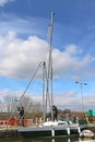 Stepping a yacht mast on the Exeter Canal, Devon Royalty Free Stock Photo