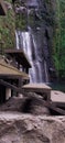 steps against the background of the Baturaden Purwokerto waterfall, Central Java, Indonesia