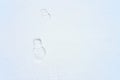 Steps against snow background, copy space. Footprints on white snow background of boots. Human traces on snow
