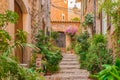 Beautiful street in famous village Fornalutx on Majorca island, Spain Royalty Free Stock Photo