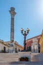 Steps with Ancient Roman Column in the streets of Brindisi - Italy