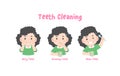 3 steps a asian girl cleaning his teeth with toothbrush by brushing teeth. illustration vector on white background Royalty Free Stock Photo