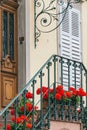 Steps and beautiful doors with flowers Royalty Free Stock Photo