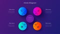 4 Steps Circle Diagram Presentation Template with Four Step Process Options on Dark Background Vector Royalty Free Stock Photo
