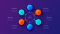 6 Steps circular infographic chart with neon gradient spheres. Vector business workflow and planning process visualization Royalty Free Stock Photo