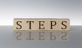 STEPS concept, wooden word block on the grey background Royalty Free Stock Photo