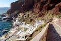 Steps down to Oia port at Santorini island, Greece