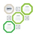 3-steps Ecological infographics template. Development and growth of the eco business. Time line of tendencies of 3 parts. Business