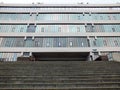 Steps and facade of the brutalist style ec stoner building at the university of leeds