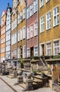 Steps in front of historic houses in Swietego Ducha street of Gdansk Royalty Free Stock Photo