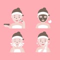 Steps how to apply facial mask. Woman with step of face masking.