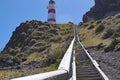 250 steps lead up to the red and white striped lighthouse at Cape Palliser on North Island, New Zealand. The light was built in Royalty Free Stock Photo