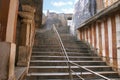 Steps leading to the entrance of the Gomateshwara temple, Vindhyagiri Hill, Shravanbelgola, Karnataka.