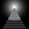Steps leading to light in the dark. Walking towards the light. Light at the end of the tunnel Royalty Free Stock Photo