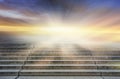 Steps leading up to the sun. Way to God . bright light from heaven . Royalty Free Stock Photo