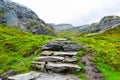 Steps made of stones on the way to famous Kjeragbolten. Norway