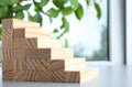 Steps made with wooden blocks on grey table indoors, space for text. Career ladder Royalty Free Stock Photo