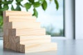 Steps made with wooden blocks on grey table indoors, space for text. Career ladder Royalty Free Stock Photo