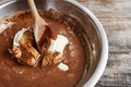 Steps of making chocolate cake : mixing ingredients Royalty Free Stock Photo