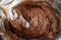 Steps of making chocolate cake : mixing ingredients Royalty Free Stock Photo