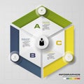 3 steps in modern design hexagonal infographics diagram. Vector Illustration.