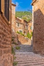 Steps at old rustic village Fornalutx on Majorca island, Spain Royalty Free Stock Photo