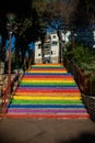 Steps painted in different rainbow colors. Rainbow stairs