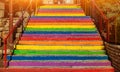 Steps painted in different rainbow colors. Rainbow stairs