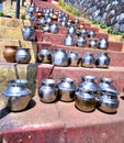 Steps of prayer containers Royalty Free Stock Photo