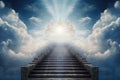 Steps in the sky leading to the Cross. Stairs in the sky. Beautiful Christian picture