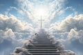 Steps in the sky leading to the Cross. Stairs in the sky. Beautiful Christian picture