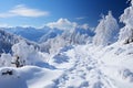 Steps in snow Climbing hill leaves human footprints amidst pristine wintry scenery