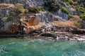 Steps sunken Lycian city Dolihiste Kekova Island, Turkey