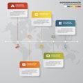 5 steps timeline infographic with global map background for business design Royalty Free Stock Photo