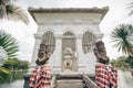 Steps to the bridge decorated with hindu sculptures