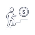Steps to money, coin, vector business concept illustration. Line icon