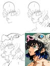 These are the steps to create the Inosuke character from the anime Demon Slayer. Royalty Free Stock Photo