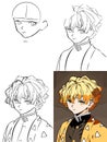 These are the steps to create the Zenitzu character from the anime Demon Slayer. Royalty Free Stock Photo