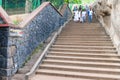 Steps to Dambulla Golden cave temple complex on the hill top wit Royalty Free Stock Photo