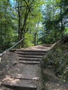 Steps todevil table Teufelstisch mushroom rock in Hinterweidenthal in the Palatinate Forest Royalty Free Stock Photo