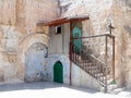 Steps to the extension in the courtyard of the Dome in Ethiopian monastery near the Church of the Holy Sepulchre in the old city o Royalty Free Stock Photo